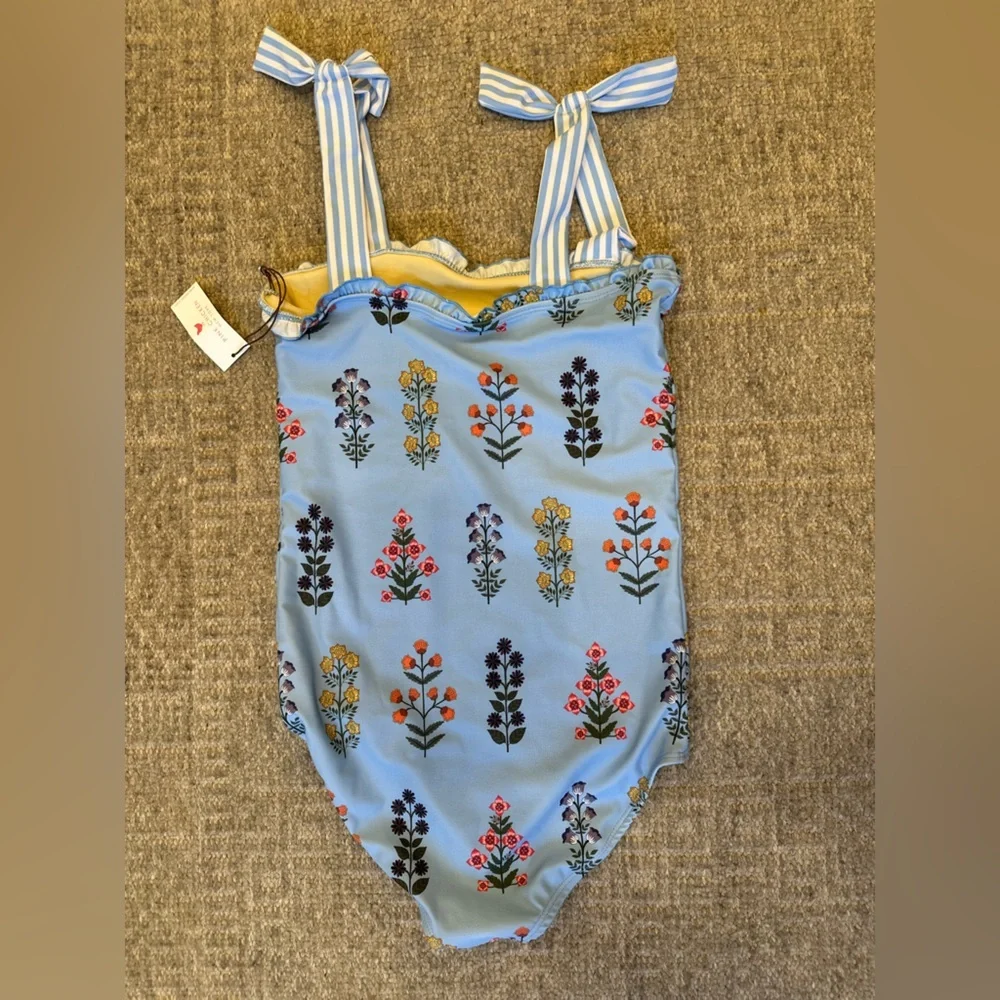 NWT Pink Chicken girls Blue Bell Floral Hero swimsuit 14